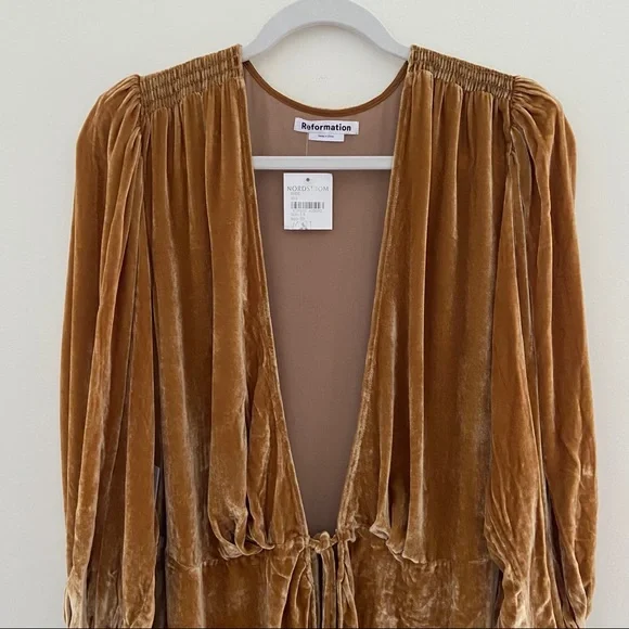 Reformation Boheme Long Sleeve Velvet Wrap Dress - Picture 8 of 16